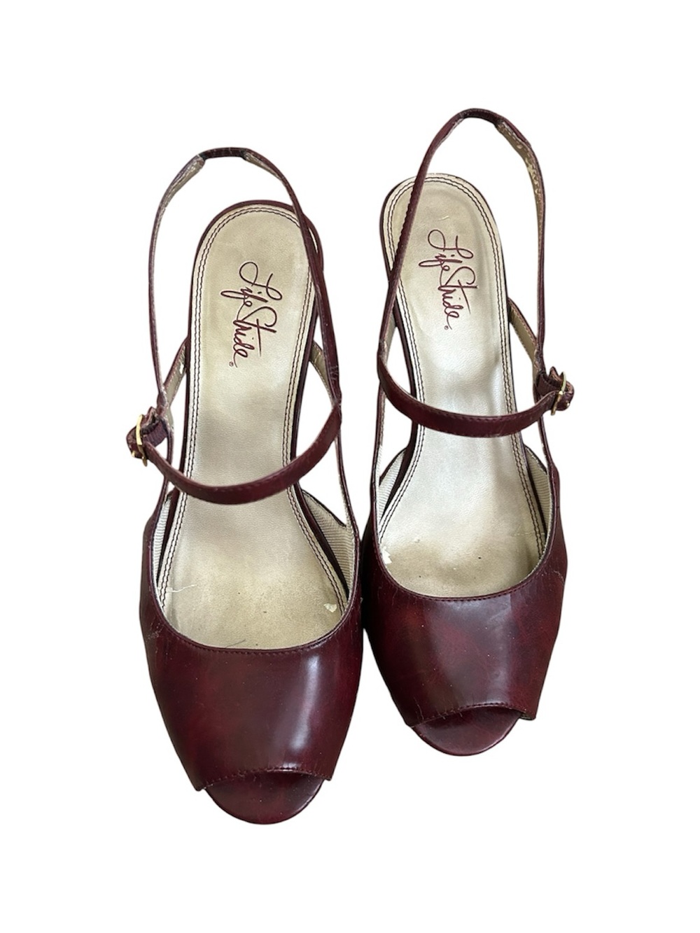 Life Stride Wine Slingback Peep-Toe Size 9.5 Heels